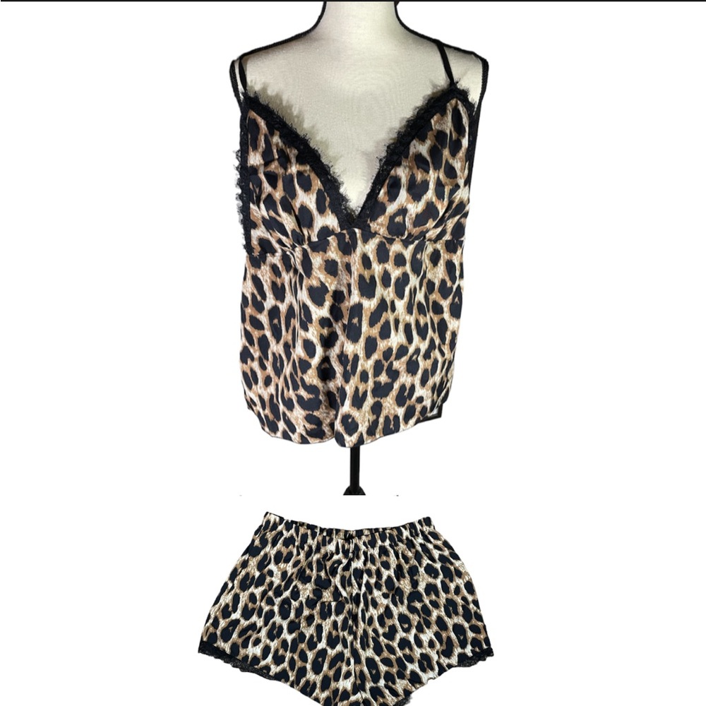 Cheetah Print Lingerie Pajamas Set Sz 2XL